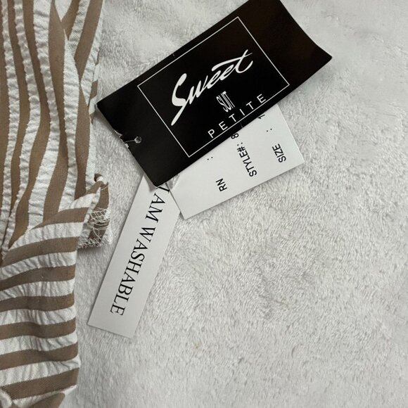 Sweet Suit Petite Womens Striped Button-Front Collared Top Size 14P Brown New - Picture 5 of 8